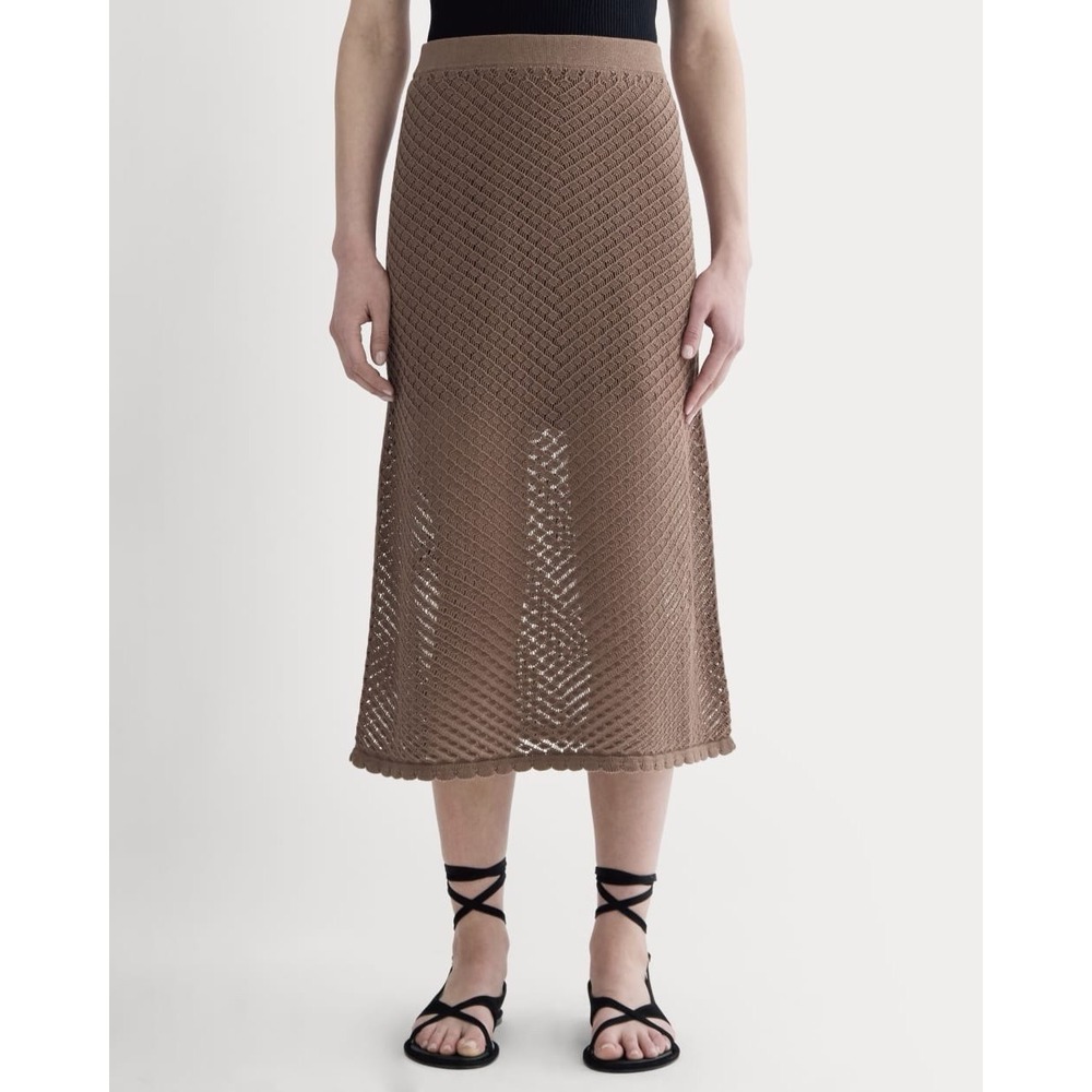NWT Everlane Women's Medium The Lace Knit Skirt Mocha Brown 100% Organic Cotton